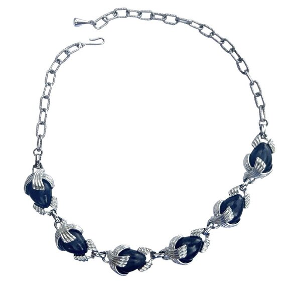 Emmons Jewelry - Emmons Silver-Tone Black Link Necklace Vintage 17.5"